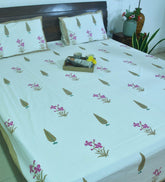 Pink Lilly Gulbahaar Hand Block Bedsheet with 2 Pillow Cover Set - 220TC